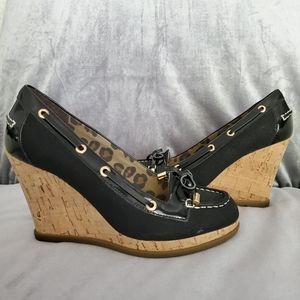 Sperry Topsider Black Wedge Boat Shoes Size 6